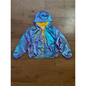 Ashley Sunrise Collection Windbreaker Women 3X Blue Iridescent Zip Hooded Jacket
